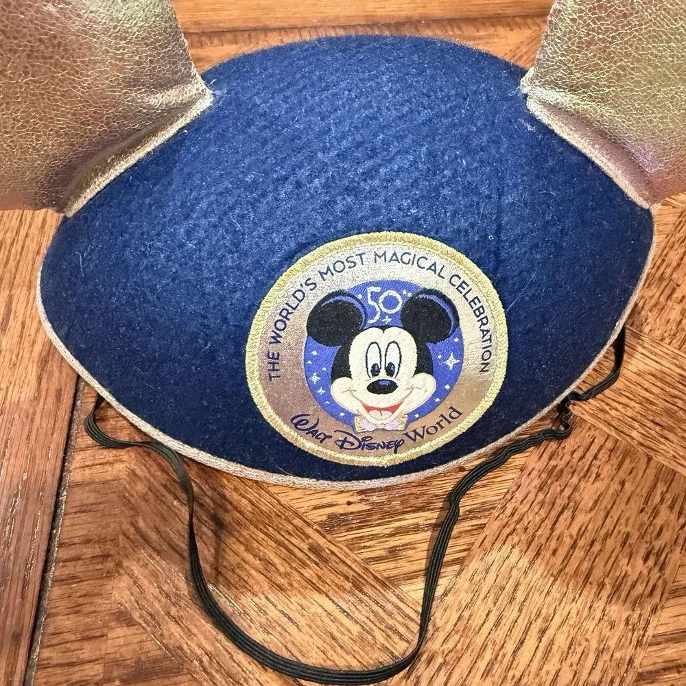 Disney World WDW 50th Anniversary Mickey Mouse Ear Hat Iridescent Gold Blue Hat